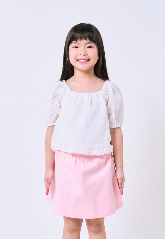 Mossimo Kids Girls White Off Shoulder Balloon Eyelet Top
