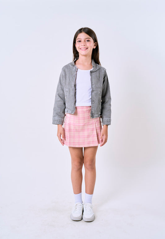 Mossimo Kids Thea Light Gray Denim Cropped Bomber Jacket