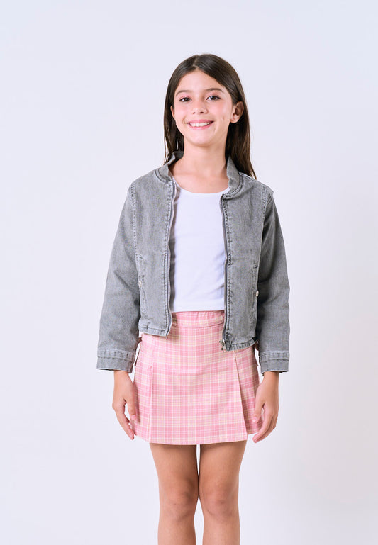 Mossimo Kids Thea Light Gray Denim Cropped Bomber Jacket