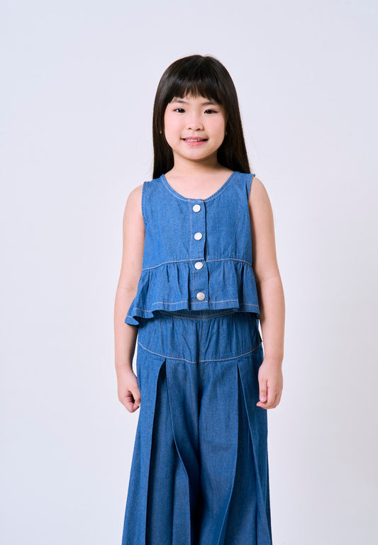 Mossimo Kids Med Blue Buttondown Denim Top & Pleated Pants Set - For Girls, For Kids