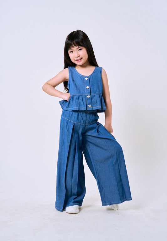Mossimo Kids Med Blue Buttondown Denim Top & Pleated Pants Set - For Girls, For Kids