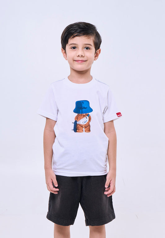 Mossimo Kids White Unisex Mossybear Hat Back Basic Tshirt