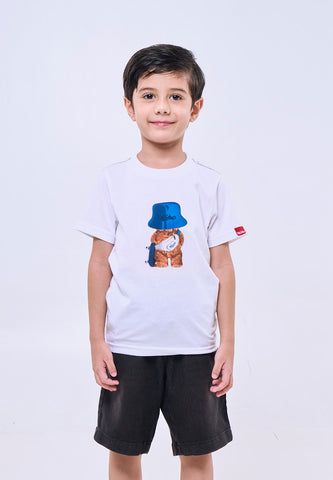 Mossimo Kids White Unisex Mossybear Hat Back Basic Tshirt