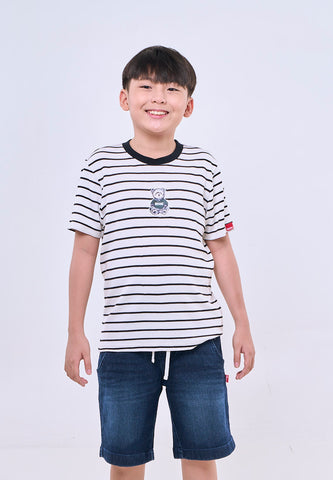 Mossimo Kids White Black Unisex Mossybear Basic Stripes Tshirt