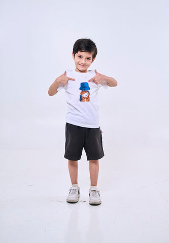 Mossimo Kids White Unisex Mossybear Hat Back Basic Tshirt