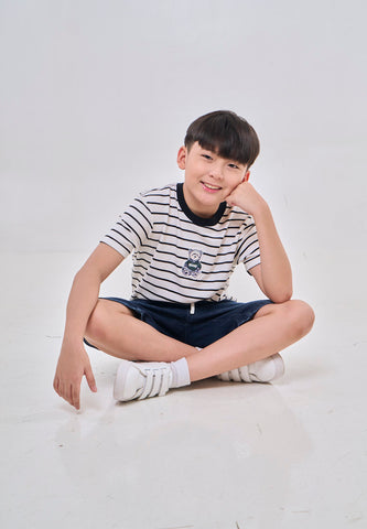 Mossimo Kids White Black Unisex Mossybear Basic Stripes Tshirt