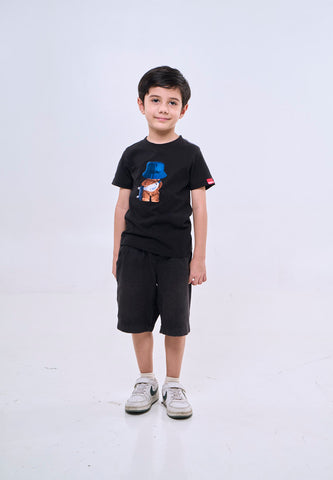 Mossimo Kids Black Unisex Mossybear Hat Back Basic Tshirt
