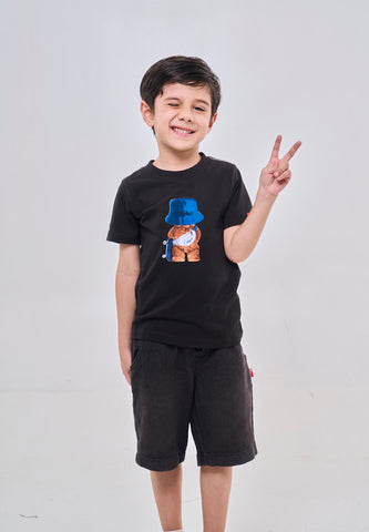 Mossimo Kids Black Unisex Mossybear Hat Back Basic Tshirt