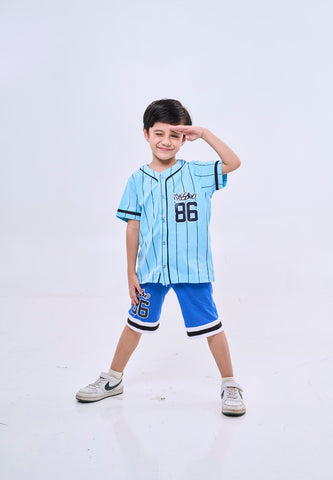 Mossimo Kids Axiel  Blue Baseball Stripes Top w/ Shorts Set