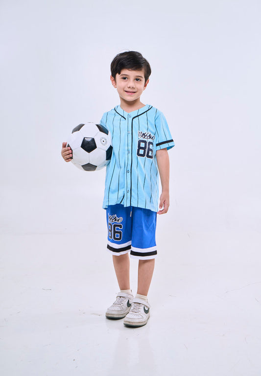 Mossimo Kids Axiel  Blue Baseball Stripes Top w/ Shorts Set