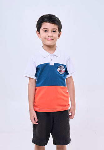 Mossimo Kids White Blue Sporty Polo Patch Shirt