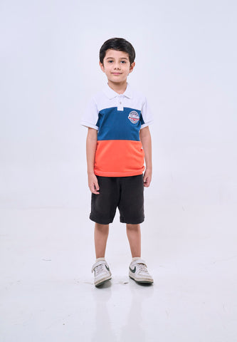 Mossimo Kids White Blue Sporty Polo Patch Shirt