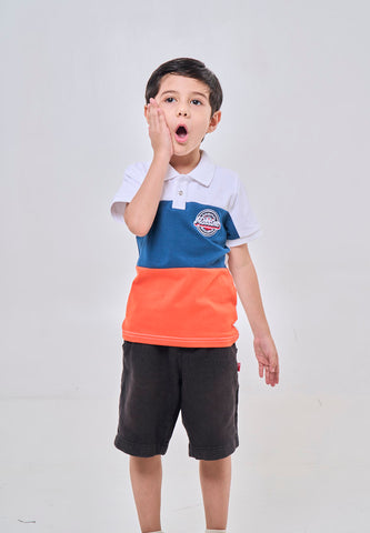 Mossimo Kids White Blue Sporty Polo Patch Shirt