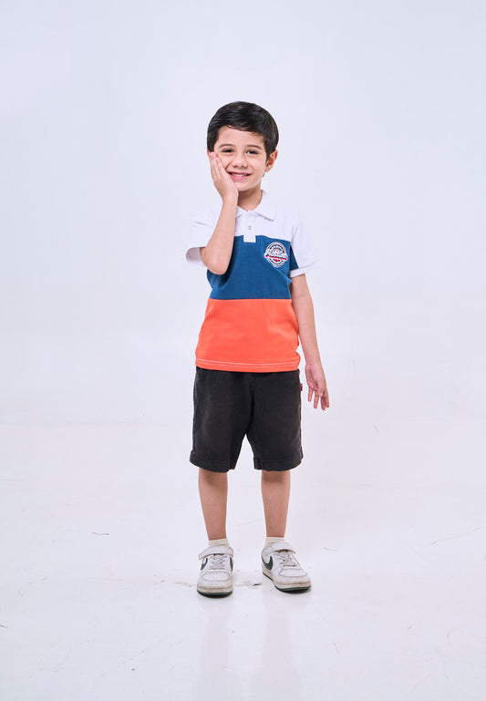 Mossimo Kids White Blue Sporty Polo Patch Shirt