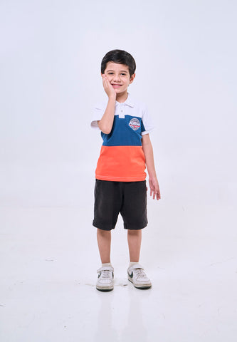 Mossimo Kids White Blue Sporty Polo Patch Shirt