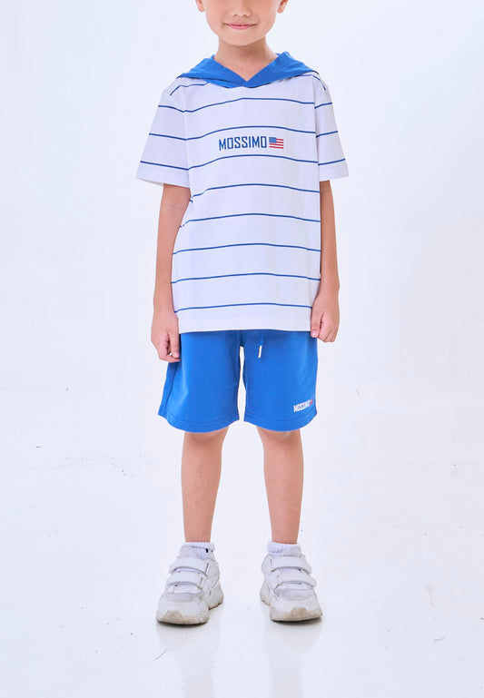 Mossimo Kids Zorren Blue White Striped Hooded Top & Shorts Set