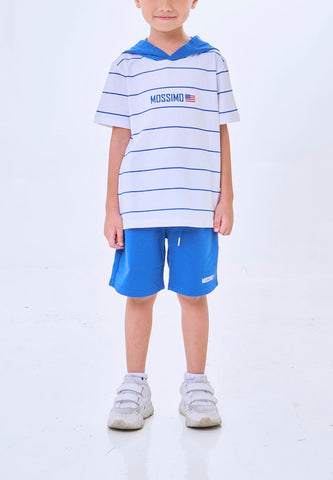 Mossimo Kids Zorren Blue White Striped Hooded Top & Shorts Set