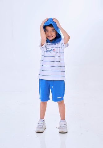 Mossimo Kids Zorren Blue White Striped Hooded Top & Shorts Set