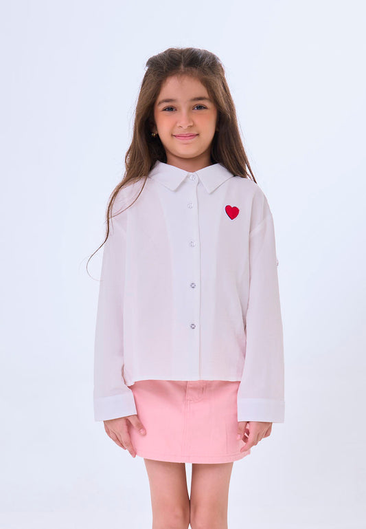 Mossimo Kids Kaori White Woven Long Sleeve Shirt w/ Heart Patch