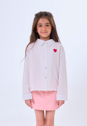 Mossimo Kids Kaori White Woven Long Sleeve Shirt w/ Heart Patch
