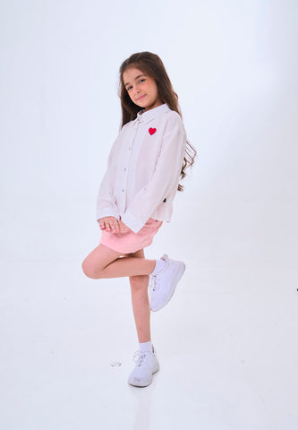 Mossimo Kids Kaori White Woven Long Sleeve Shirt w/ Heart Patch