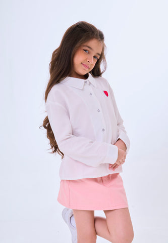 Mossimo Kids Kaori White Woven Long Sleeve Shirt w/ Heart Patch