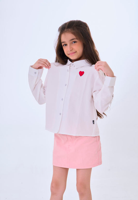 Mossimo Kids Kaori White Woven Long Sleeve Shirt w/ Heart Patch