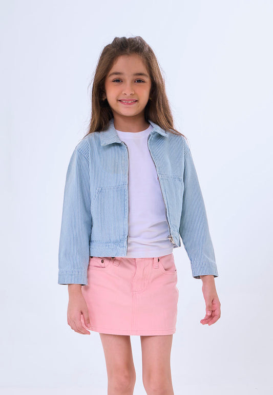 Mossimo Kids Goldie Light Blue Striped Cropped Denim Jacket