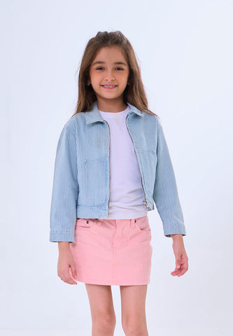 Mossimo Kids Goldie Light Blue Striped Cropped Denim Jacket