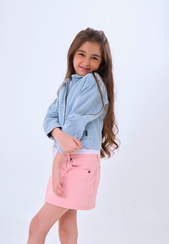 Mossimo Kids Goldie Light Blue Striped Cropped Denim Jacket