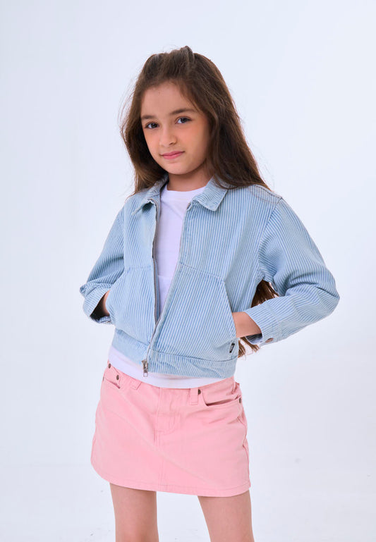 Mossimo Kids Goldie Light Blue Striped Cropped Denim Jacket