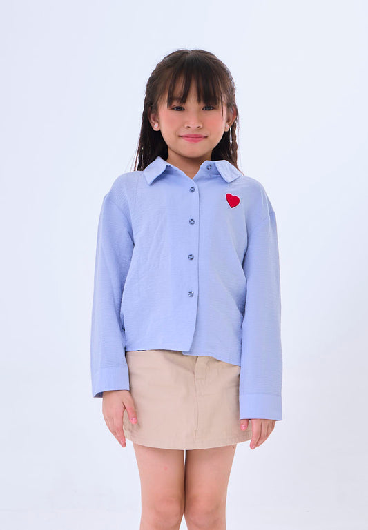 Mossimo Kids Kaori Light Blue Woven Long Sleeve Shirt w/ Heart Patch
