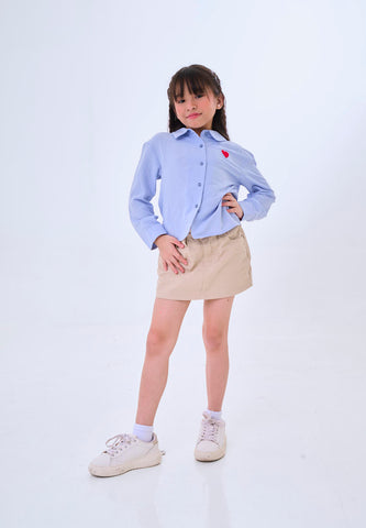 Mossimo Kids Kaori Light Blue Woven Long Sleeve Shirt w/ Heart Patch