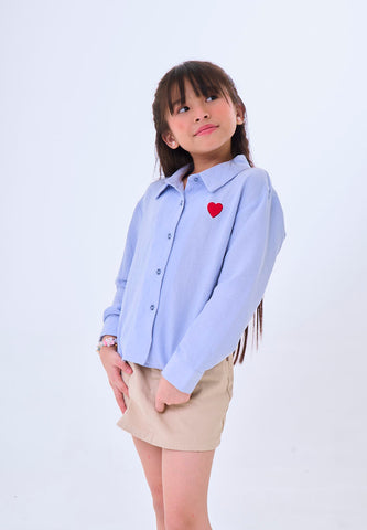 Mossimo Kids Kaori Light Blue Woven Long Sleeve Shirt w/ Heart Patch