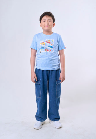 Mossimo Kids Boys Light Blue Racing Cart Print Basic Tshirt