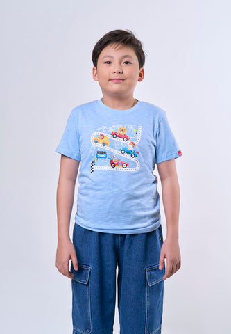 Mossimo Kids Boys Light Blue Racing Cart Print Basic Tshirt