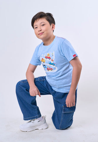 Mossimo Kids Boys Light Blue Racing Cart Print Basic Tshirt