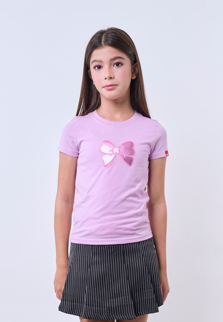 Mossimo Kids Girls' Lavender Ribbon Embroidered Basic Tshirt