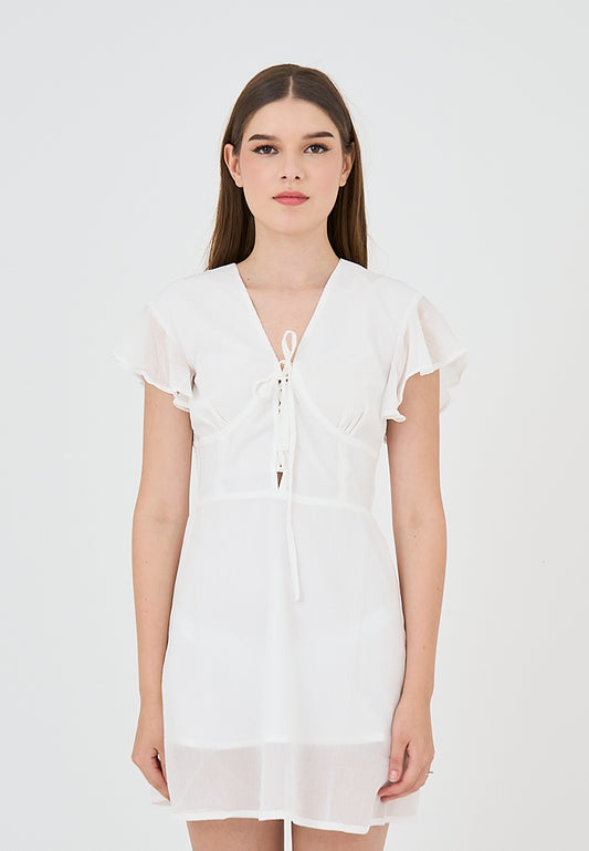 Mossimo Lauren White Mini Dress with Front Corset Opening