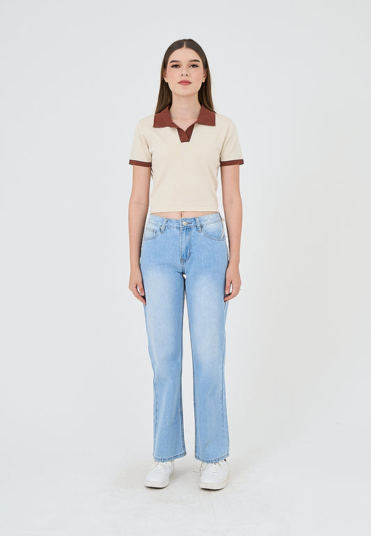Mossimo Lilienne Light Beige Cropped Polo