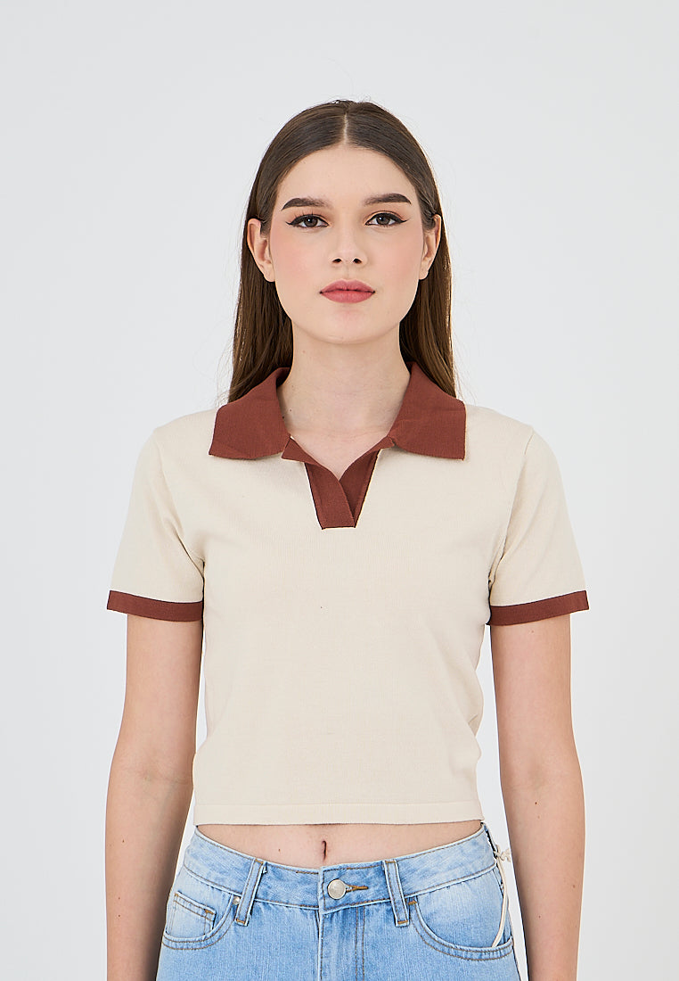 Mossimo Lilienne Light Beige Cropped Polo