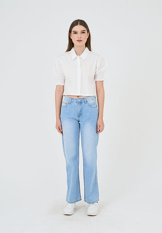 Mossimo Marriane White Polo Cropped with Puffed Sleeves