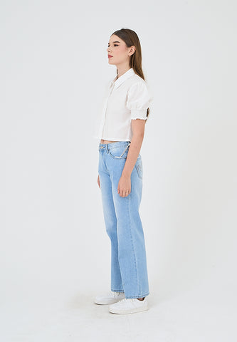 Mossimo Marriane White Polo Cropped with Puffed Sleeves