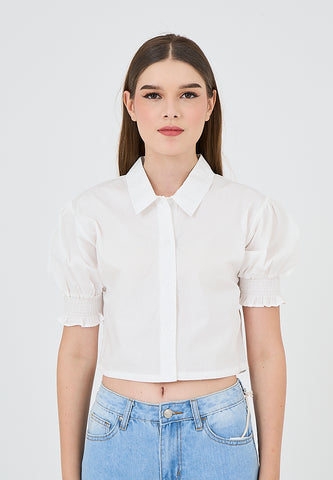 Mossimo Marriane White Polo Cropped with Puffed Sleeves