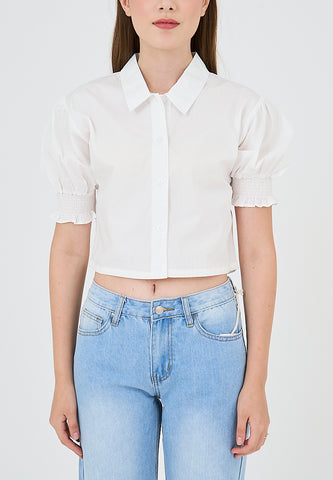 Mossimo Marriane White Polo Cropped with Puffed Sleeves