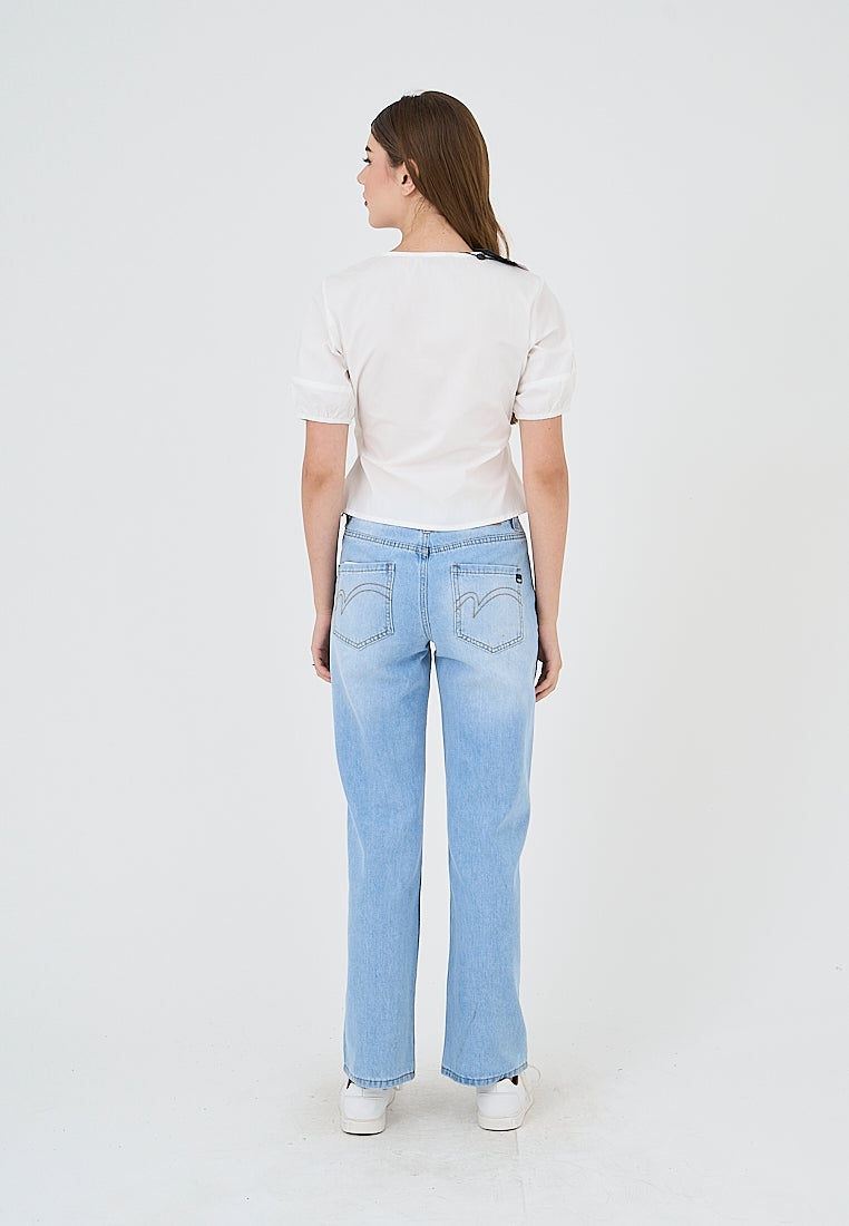 Mossimo Julia White Wrap Top with Puff Sleeves