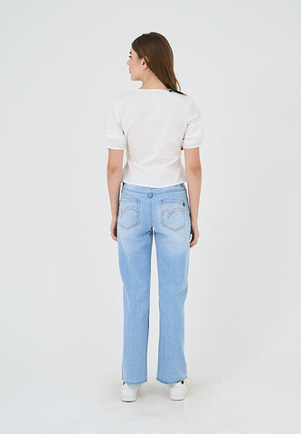 Mossimo Julia White Wrap Top with Puff Sleeves