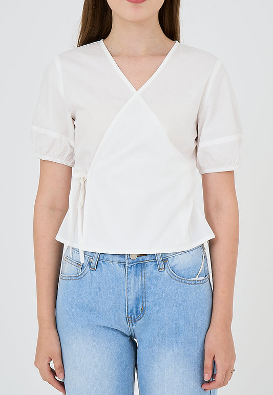 Mossimo Julia White Wrap Top with Puff Sleeves