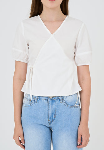 Mossimo Julia White Wrap Top with Puff Sleeves