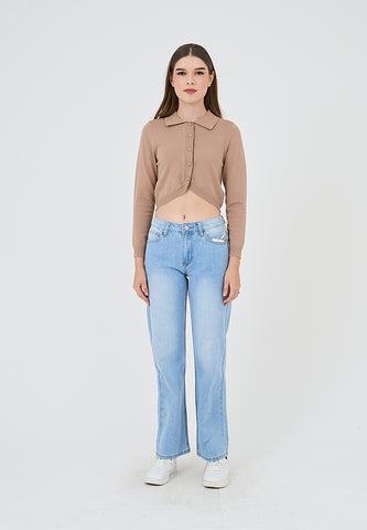 Mossimo Claudette Almond Brown Knitted Texture Cardigan with Long Sleeves
